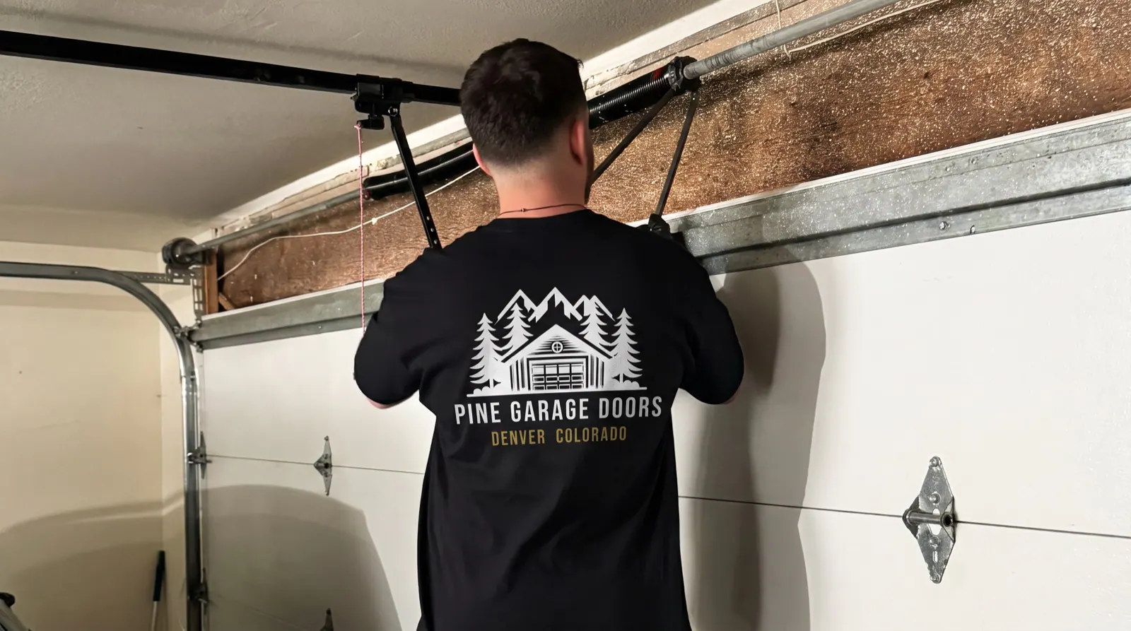 Pine technician replacing a garage door torsion spring